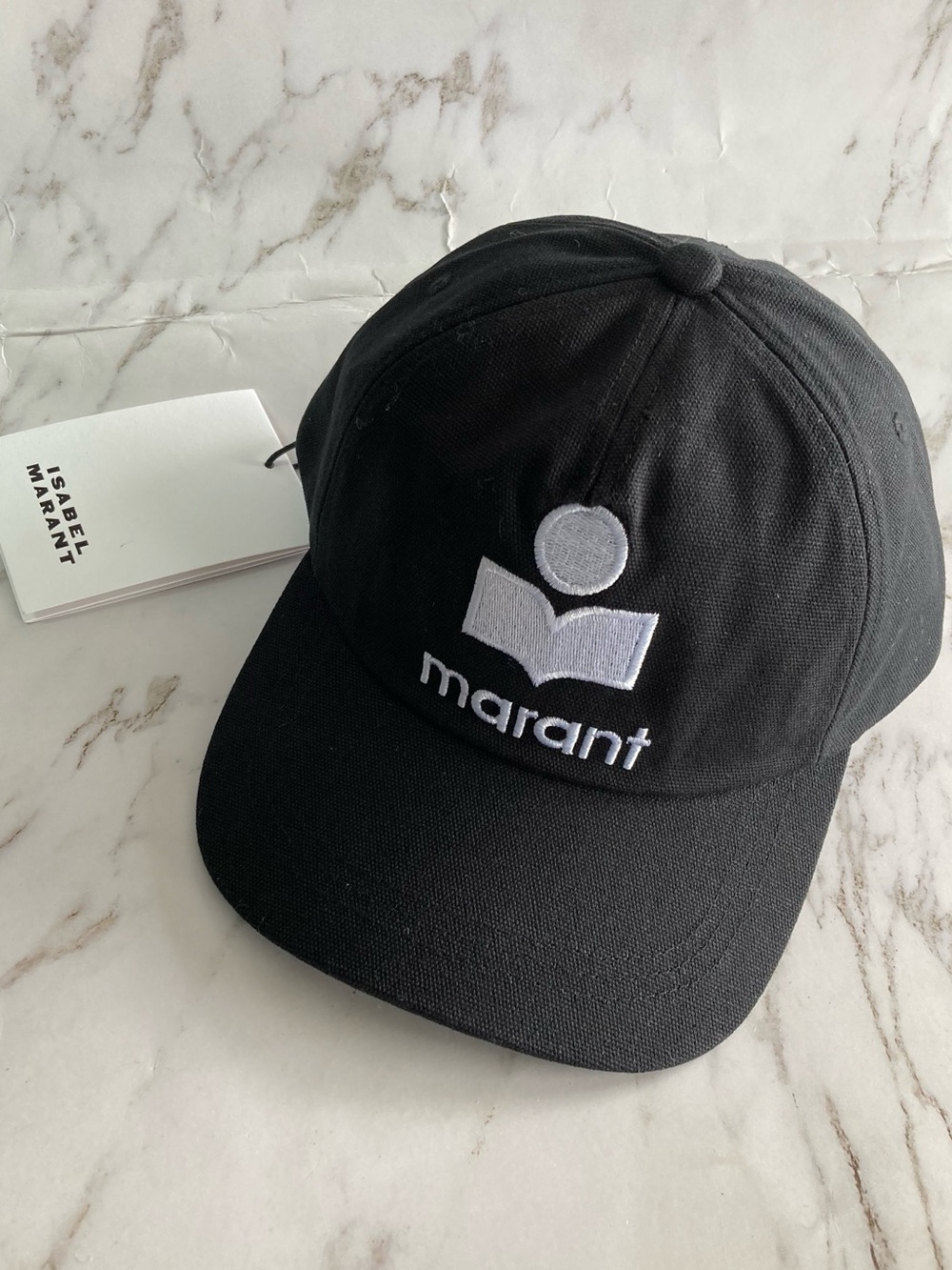 Isabel Marant Black Baseball Cap with White Logo